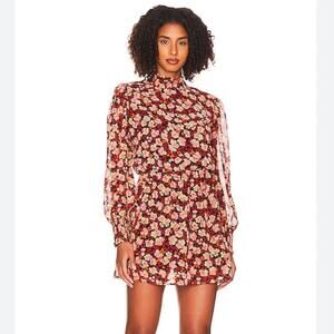 Sanctuary Strawberry Fields Floral Smocked Mock Neck Blouson mini dress - S